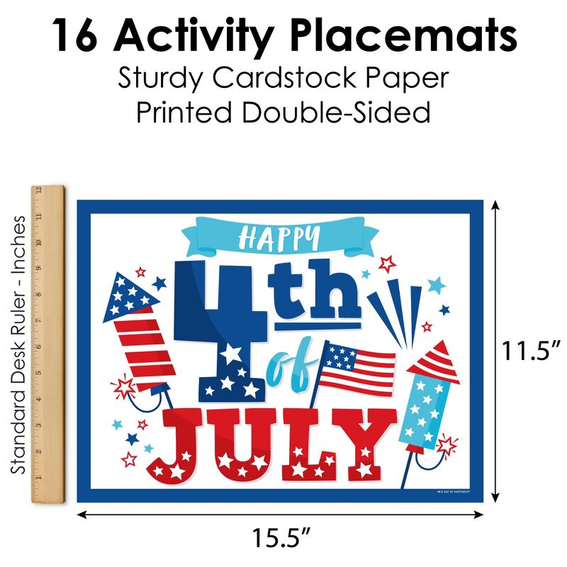 Big Dot of Happiness Firecracker 4th of July - Paper Red, White and Royal Blue Party Coloring Sheets - Activity Placemats - Set of 16