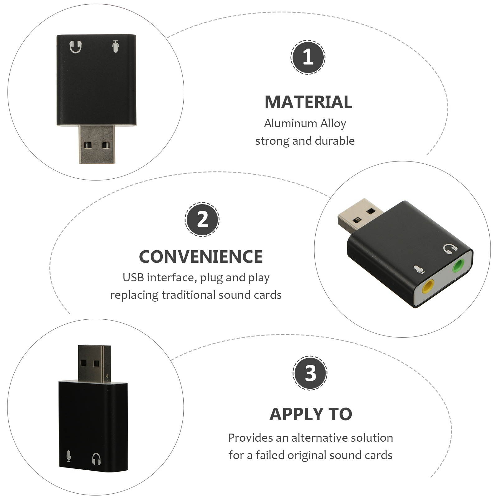 7.1 USB Audio Adapter External Sound Cards with Headphone and Microphone Jack