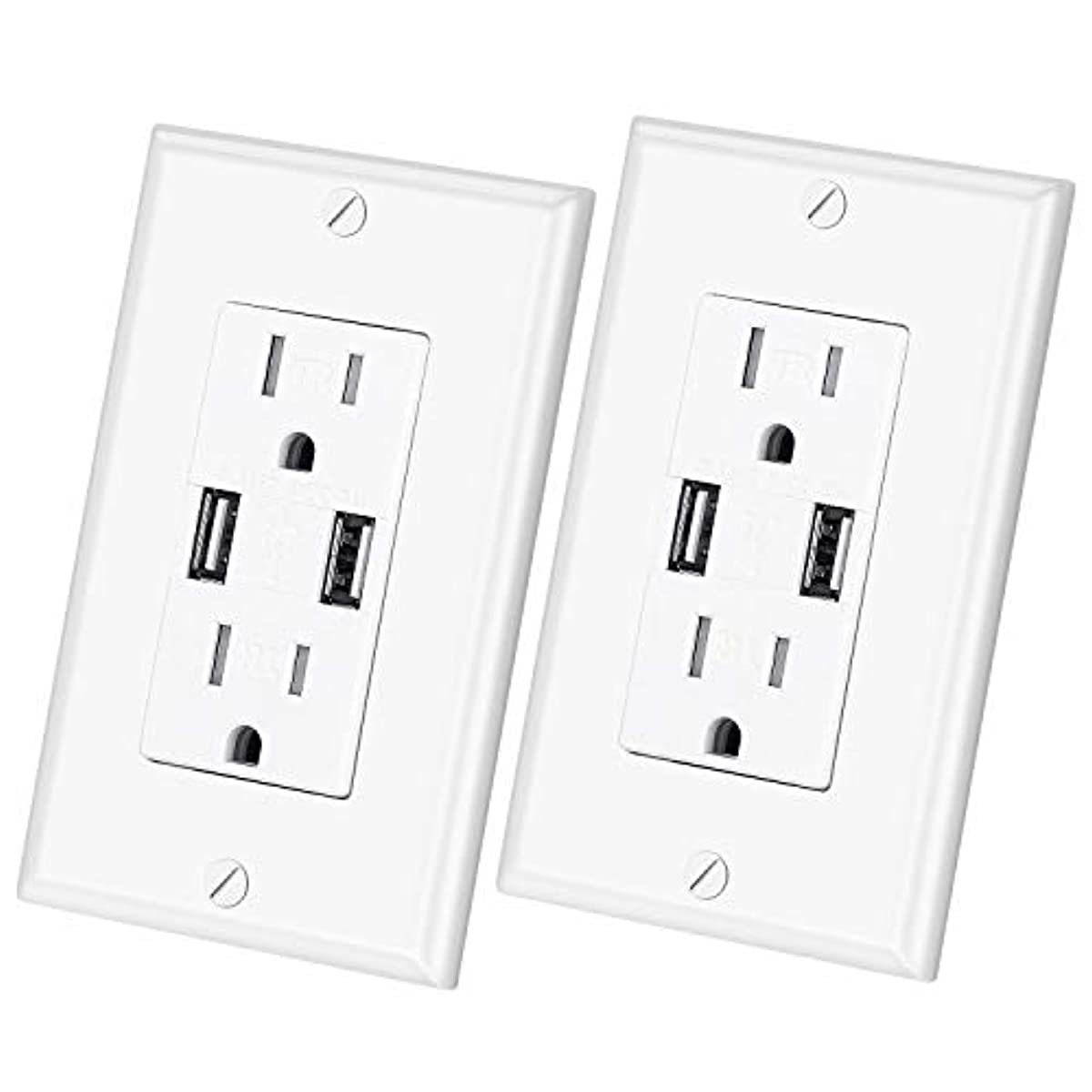 USB Charger Wall Outlet Dual High Speed Duplex Receptacle 15-Amp, Smart 3.1A Quick Charging Capability, Tamper Resistant Cover Plates Included MICMI C10 New Upgrade White, USB outlet 2pack