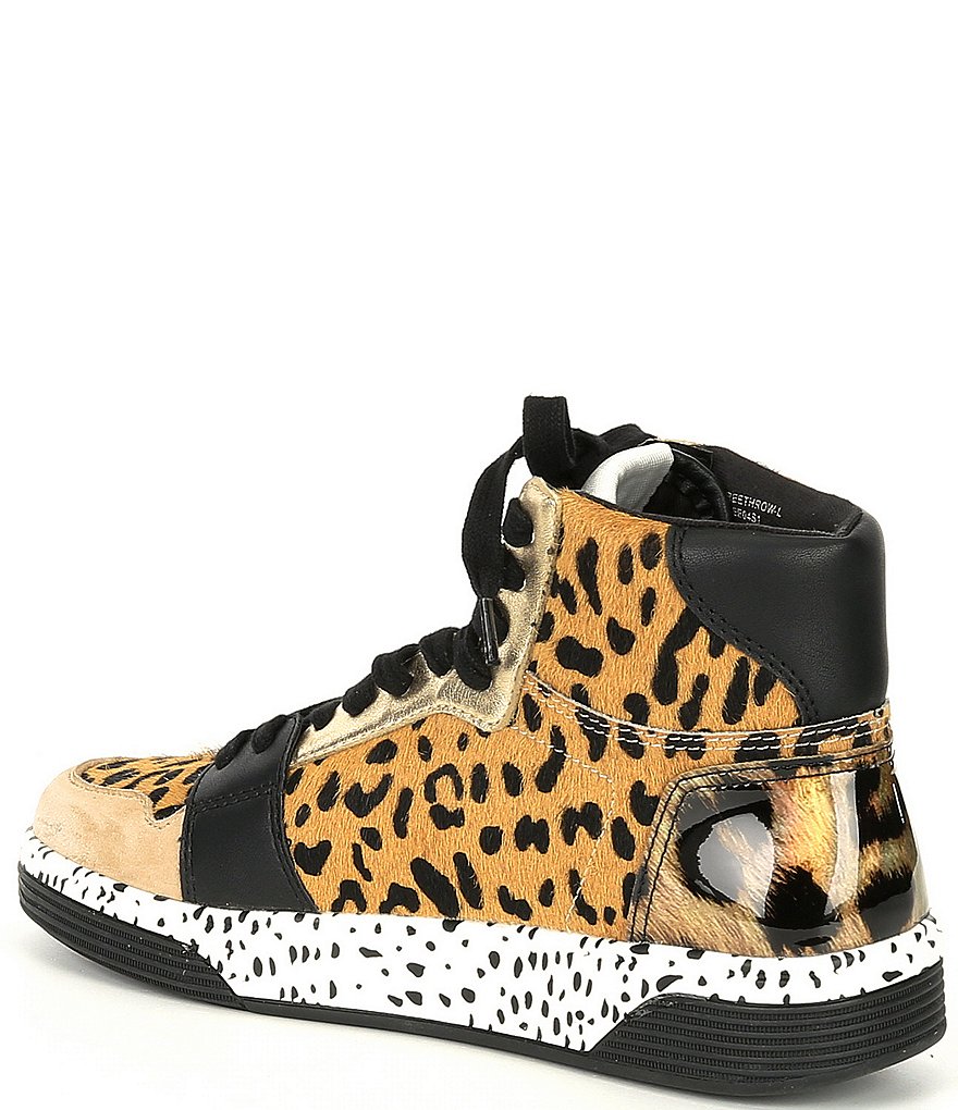 Steve Madden Freethrow-L Leopard Print Haircalf Lace-Up Wedge Sneakers
