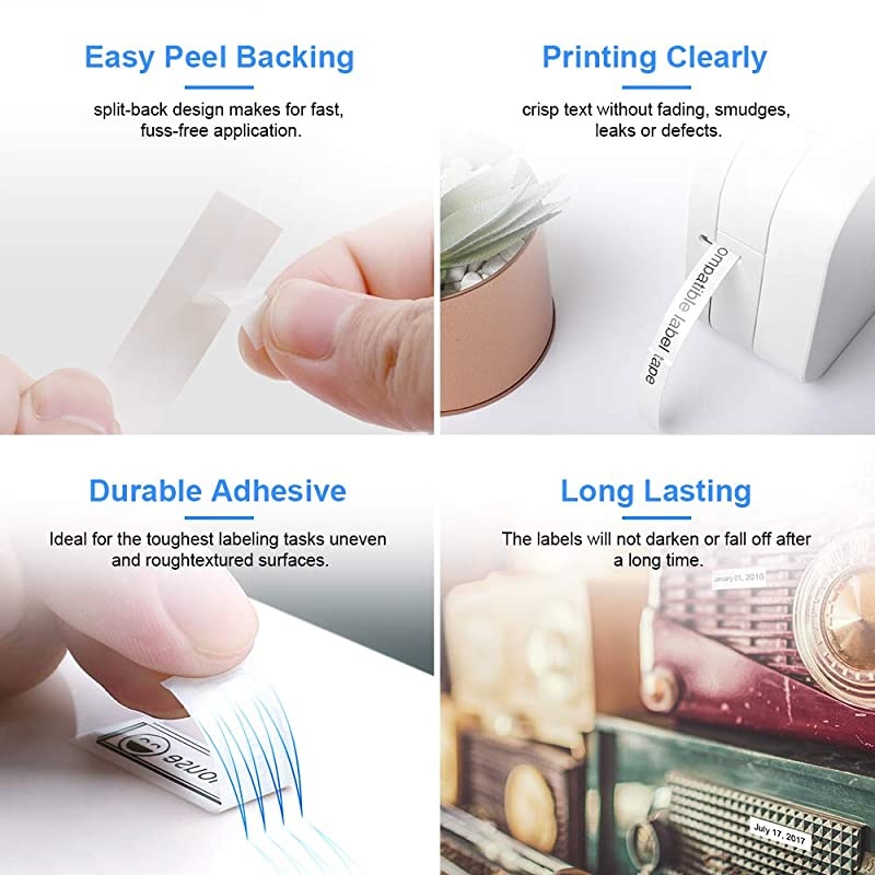 Compatible Label Tape Replacement for Brother P-Touch M Tape 9mm Cartridge M-K121 M-K221 M-K421 M-K521 M-K621 M-K721 for Ptouch PT-M95 PT-90 PT-100 PT65 PT-55BM PT-80 3/8 Inch x 26.2 Feet (8m)