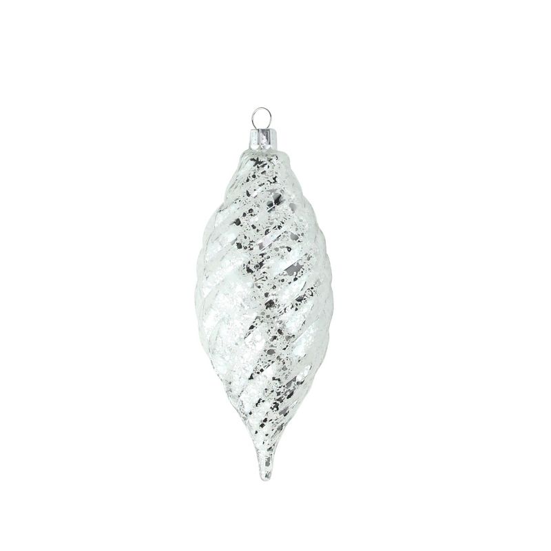 Barcana 3ct Clear and Silver Spiral Shatterproof Finial Christmas Ornaments 5.25"
