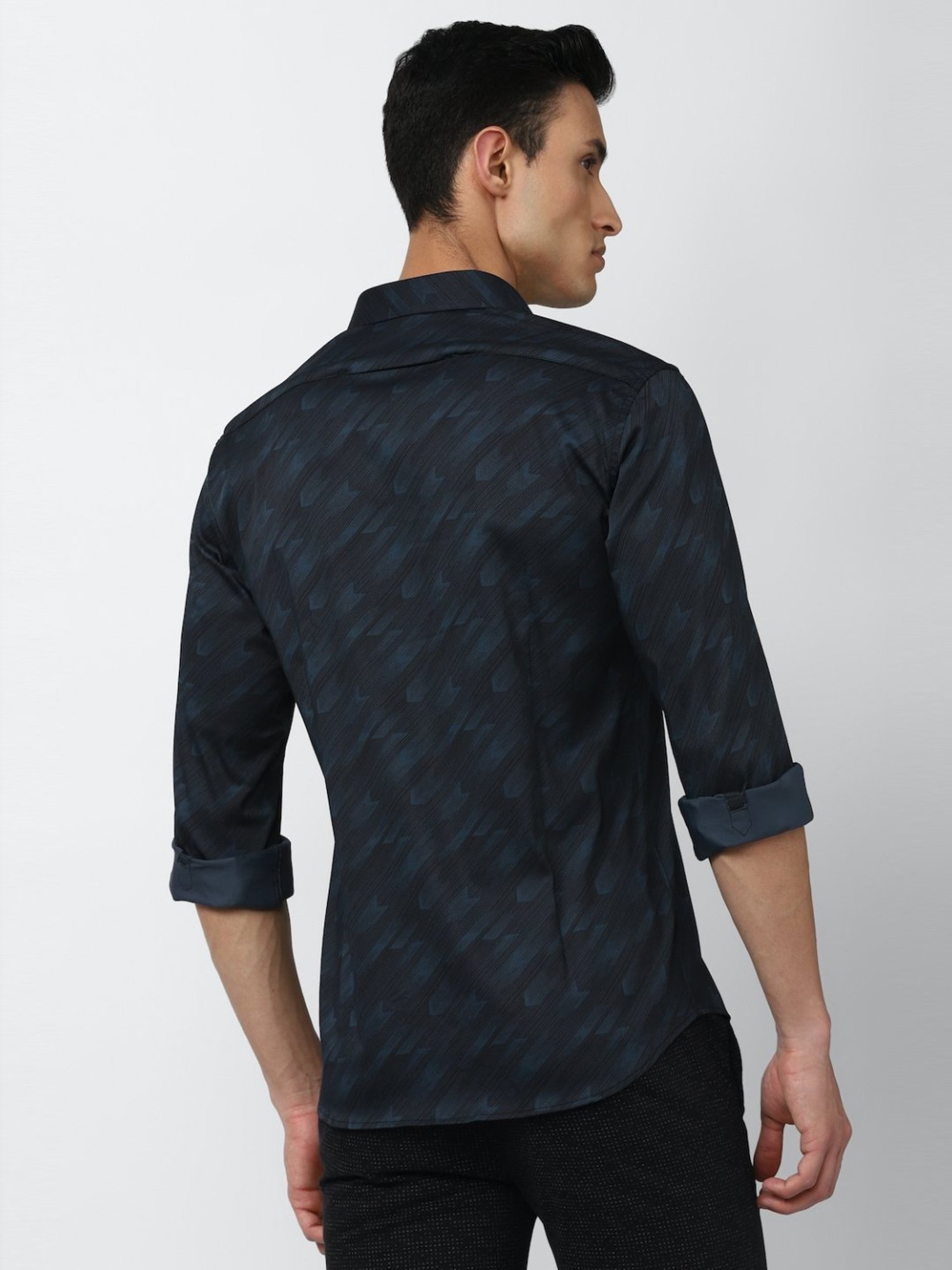 V Dot Grey Slim Fit Printed Shirt