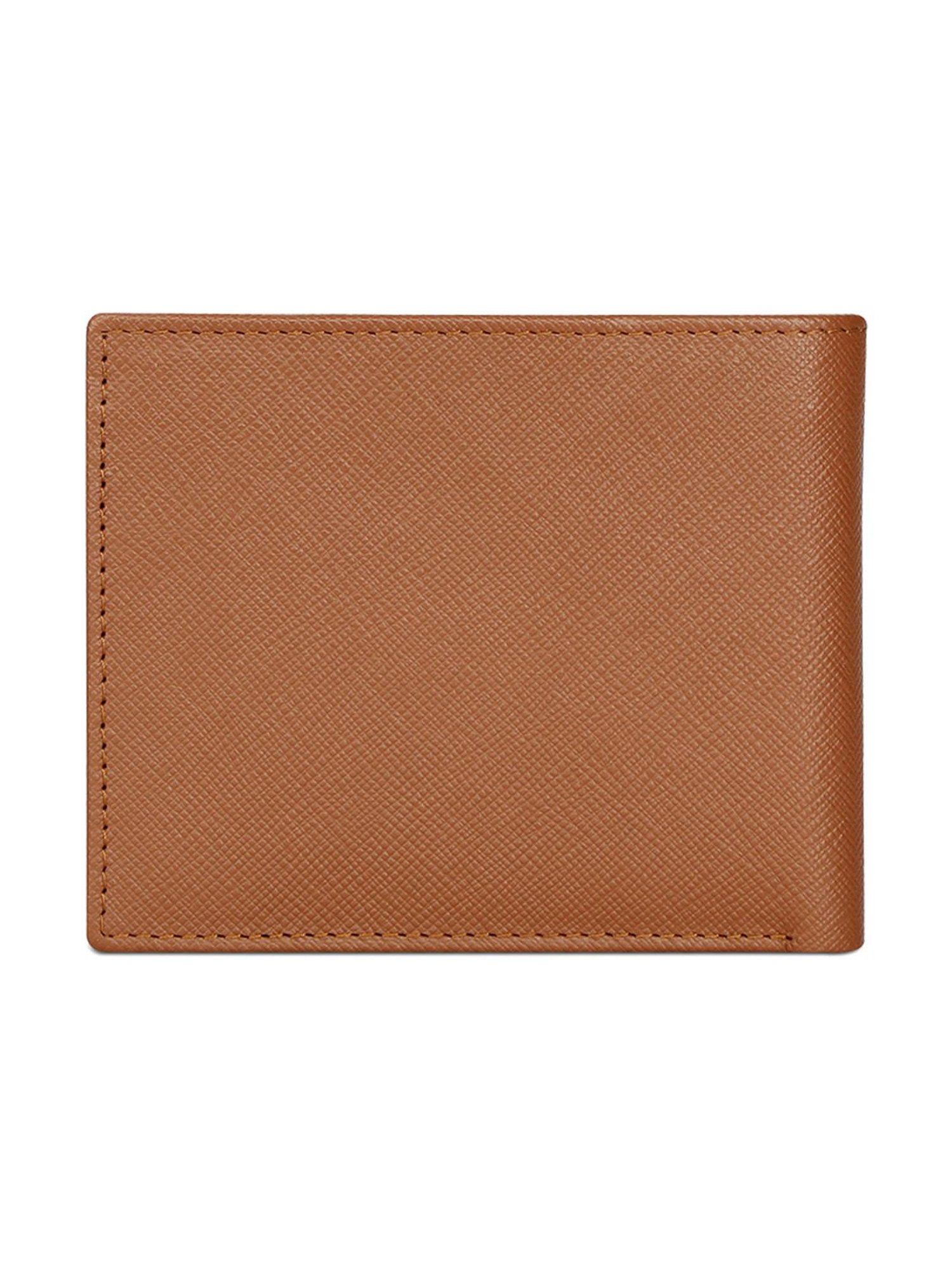 The Vertical Tan Textured Leather Bi-Fold Wallet for Men