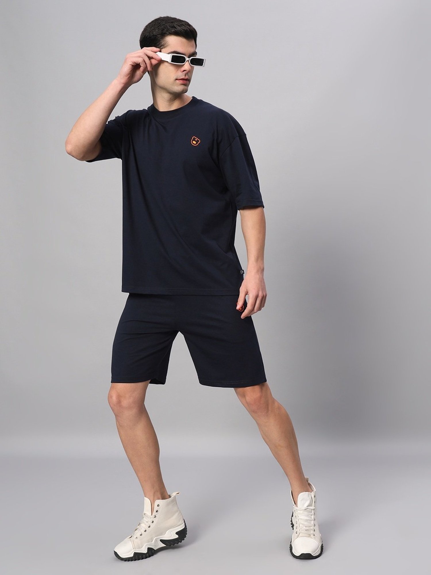 Griffel Navy Blue Cotton Loose Fit T-Shirt