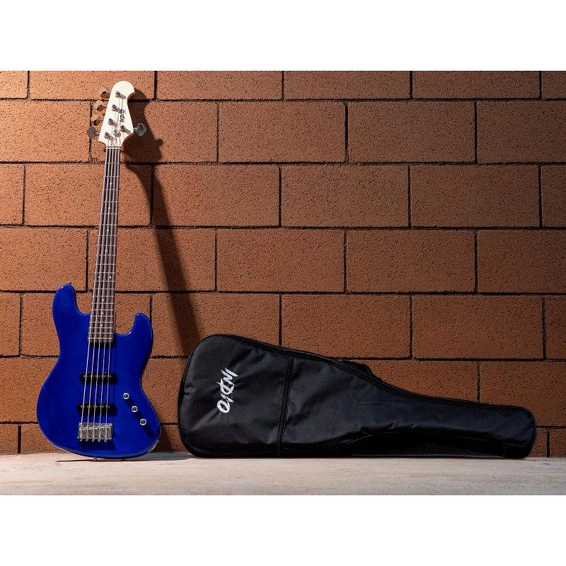 Monoprice Indio Jamm 5-String Electric Bass - Blue, With Gig Bag