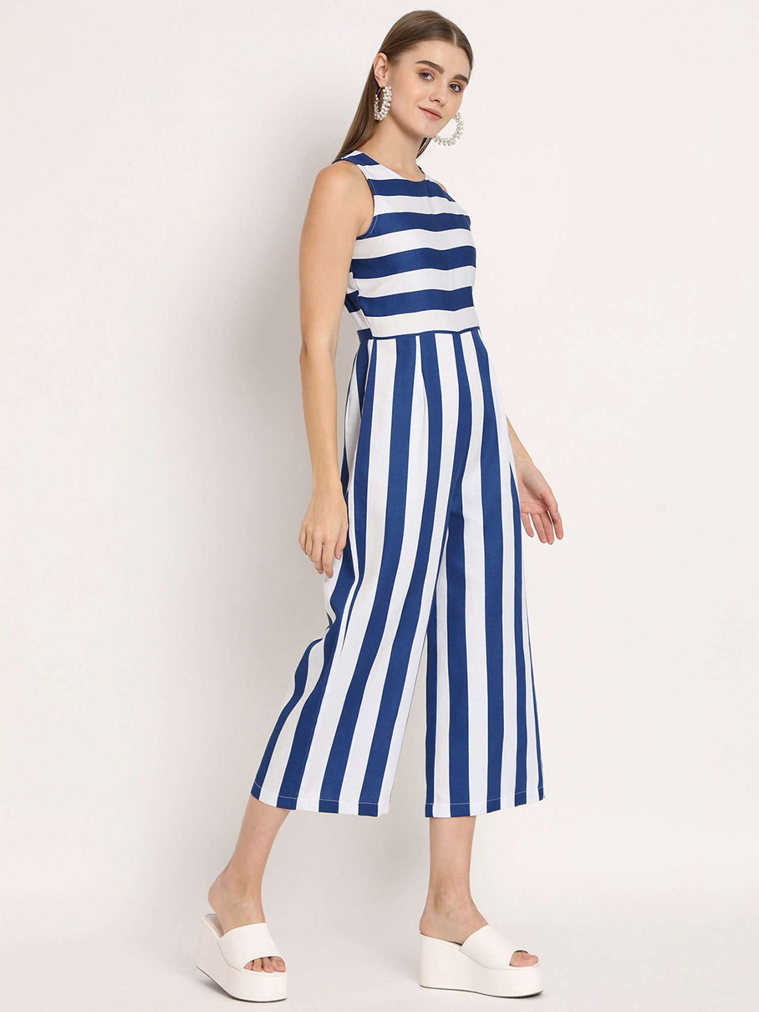 Moomaya Blue & White Striped Jumpsuit