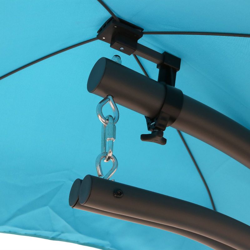 Sunnydaze Outdoor Hanging Chaise Floating Lounge Chair with Canopy Umbrella and Stand, Teal, 2pk