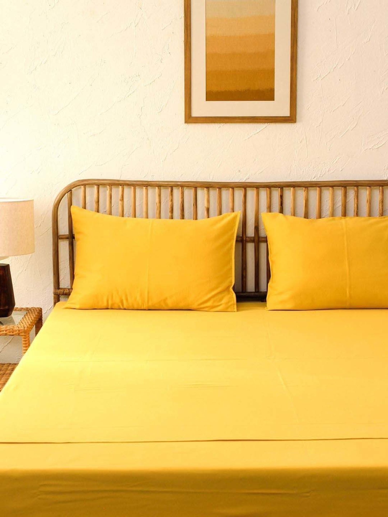 House This Piyambu Mustard Cotton 180 TC Single Bedsheet with 1 Pillow Cover