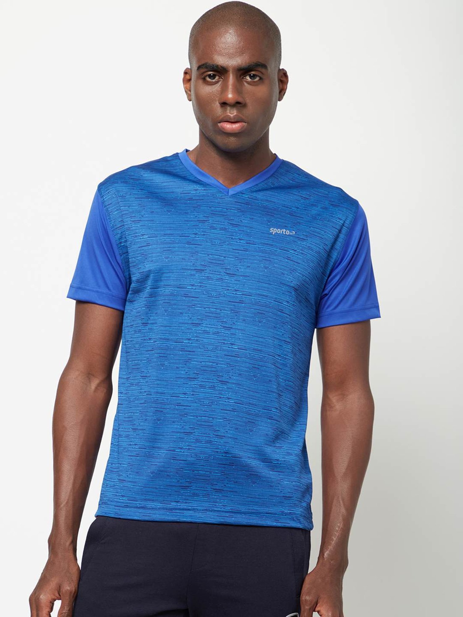 Sporto Royal Blue Regular Fit Self Pattern Sports T-Shirt