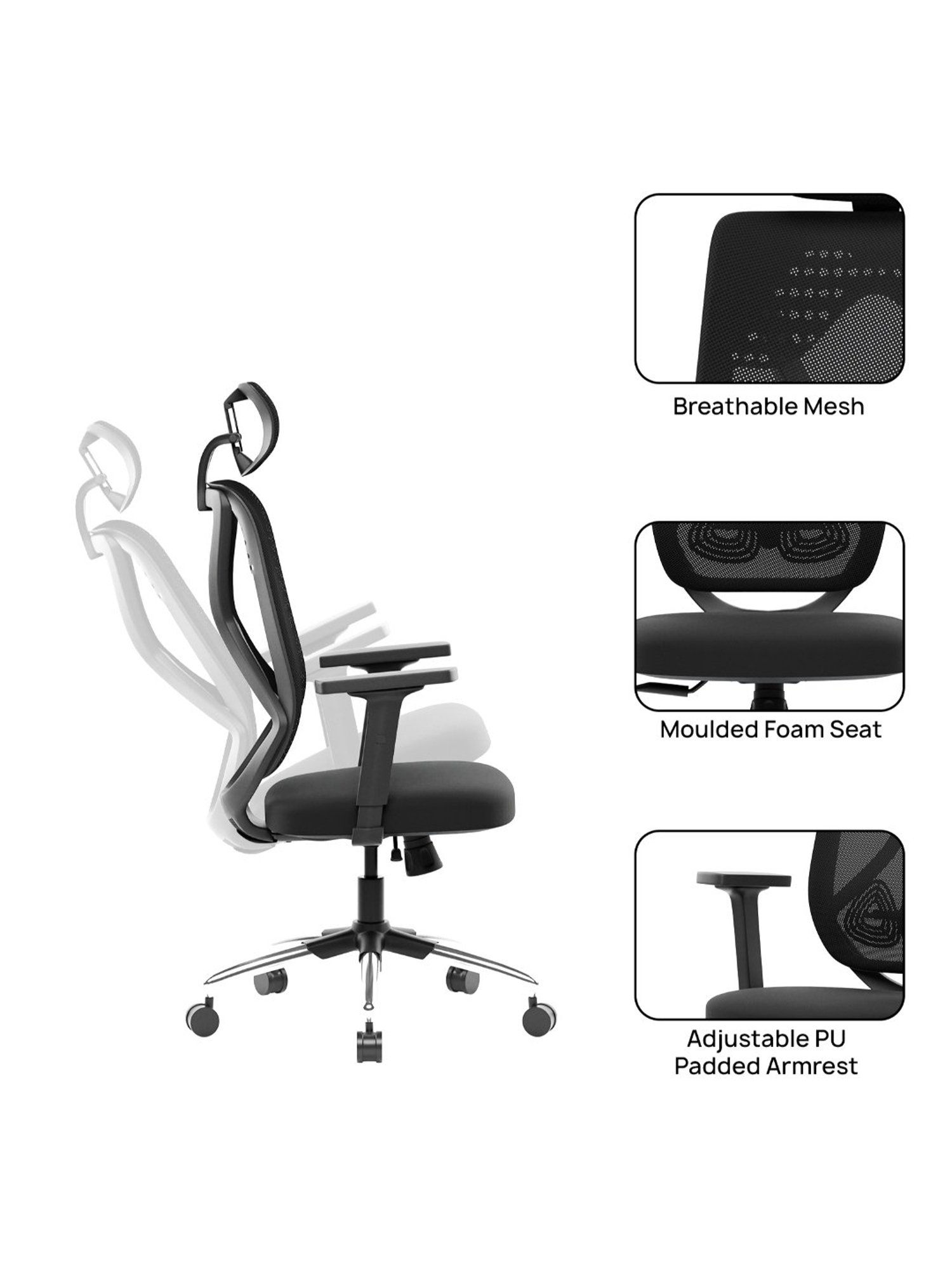 Green Soul Zodiac Black Plastic High Back Office Chair