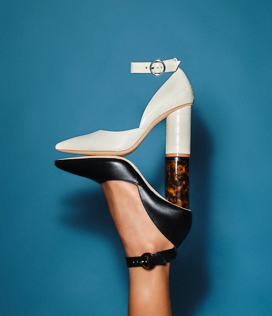 Deltan Jami Leather Ankle Strap Sculptural Tortoise Heel Pumps