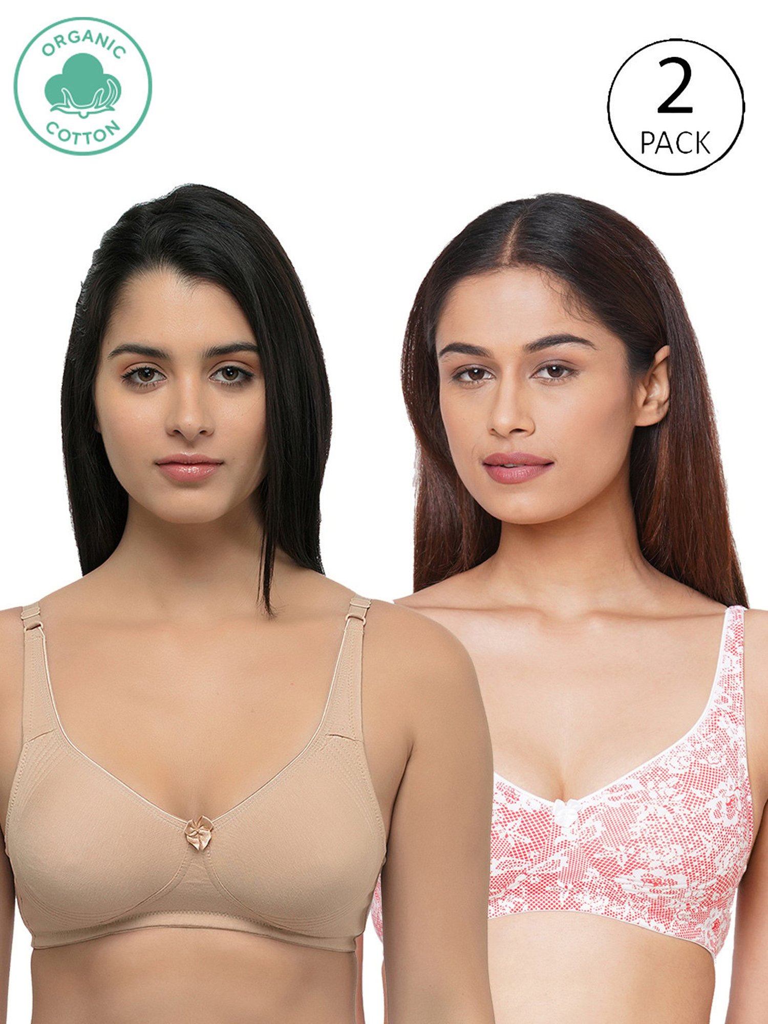 Inner Sense Pink & Beige Floral Print Full Coverage Bra - Pack of 2