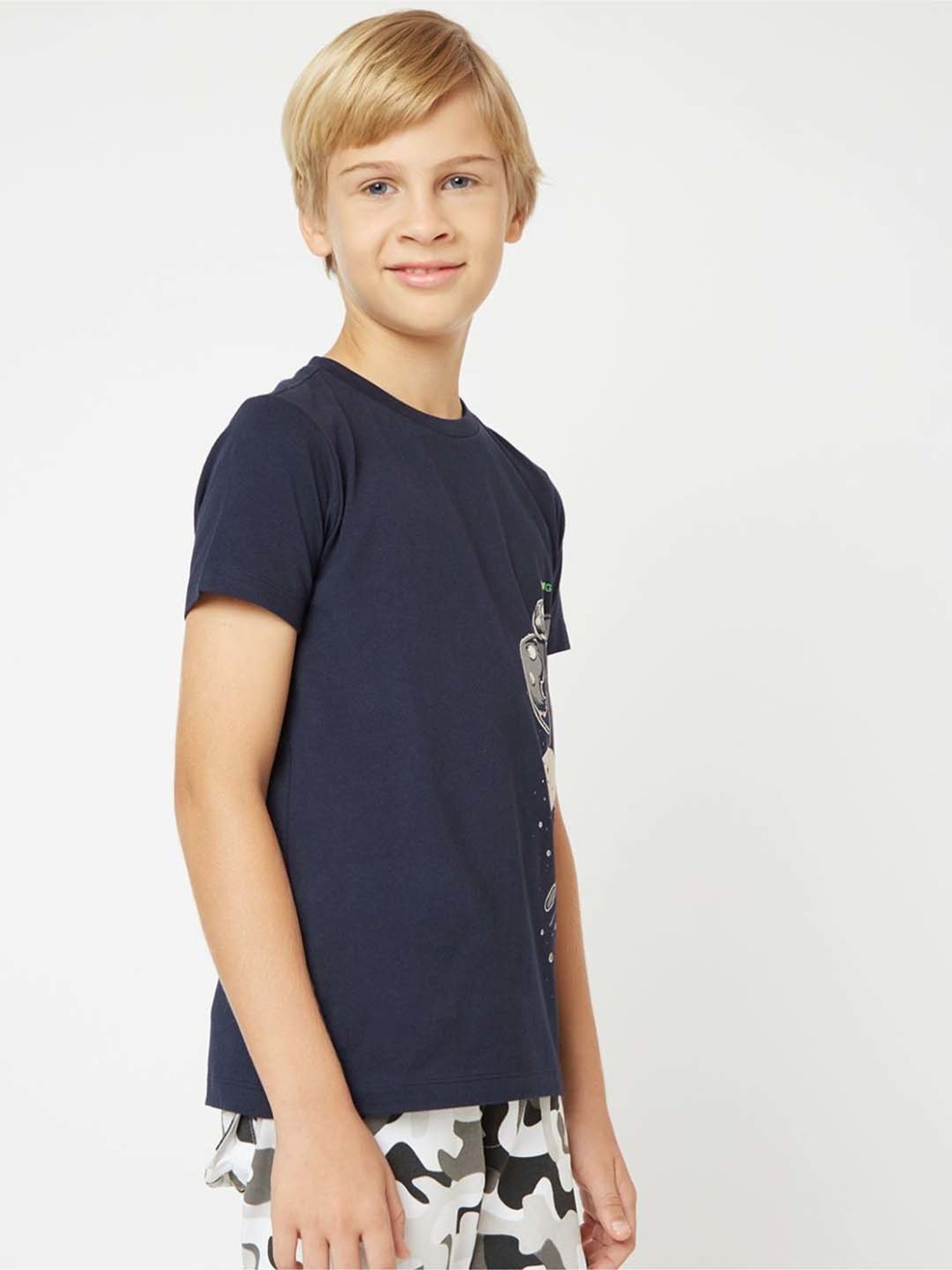 Gas Kids Medieval Blue Cotton Printed T-Shirt
