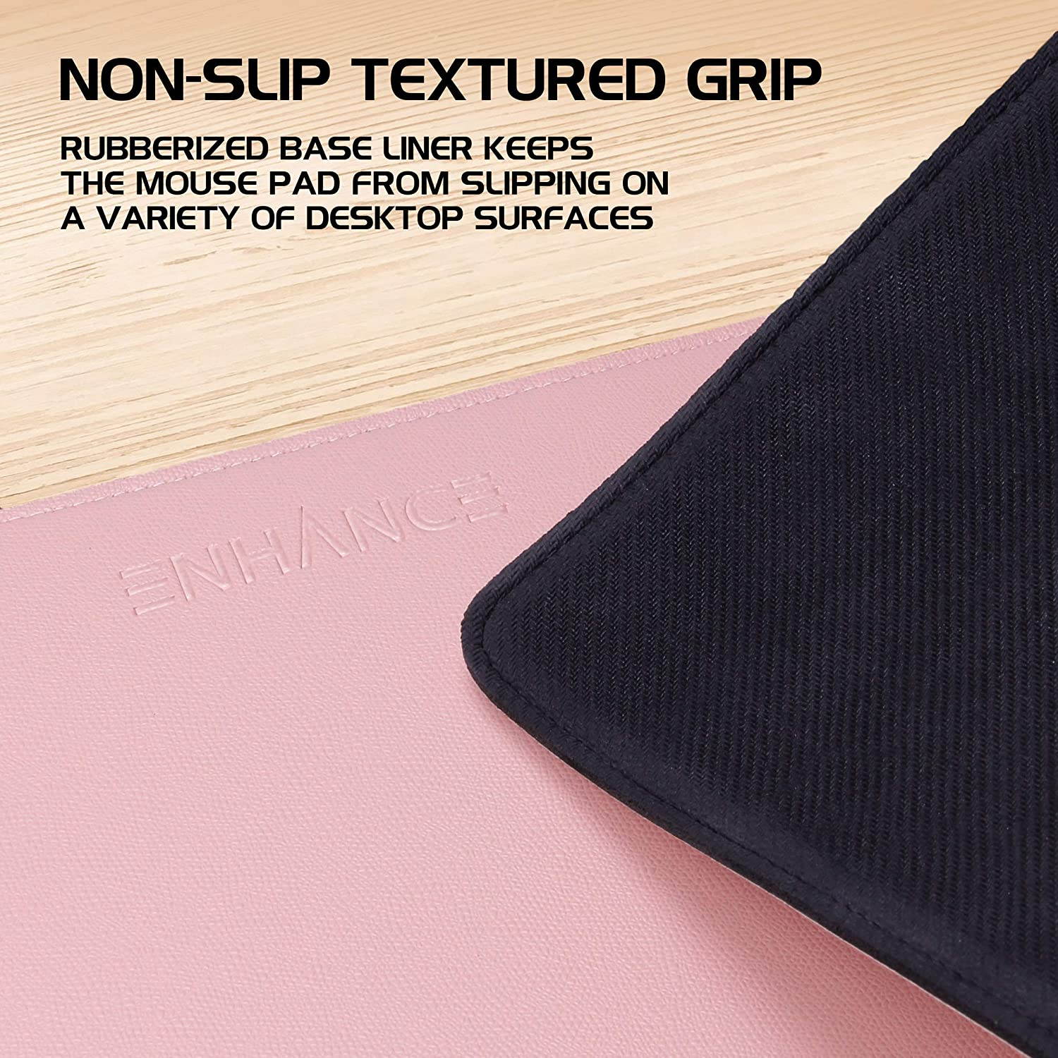 ENHANCE PU Leather Mouse Pad - Faux Leather Desk Mat Protector Extra Large - Water and Stain Resistant , Non-Slip Grip and Stitched Edges - Great Decor and Work from Home Office Accessories (Pink)