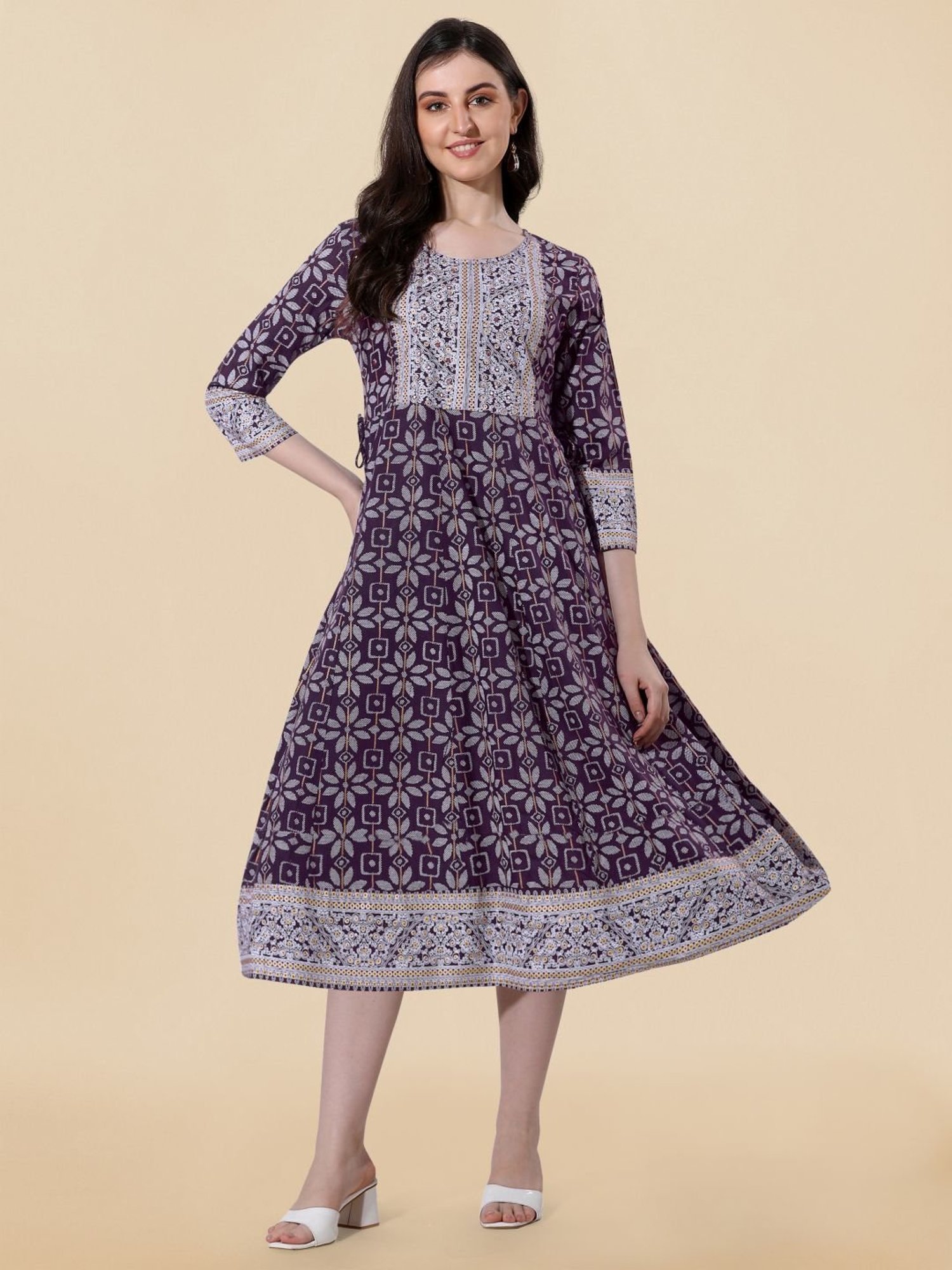 MIRCHI FASHION Purple Embroidered A-Line Dress
