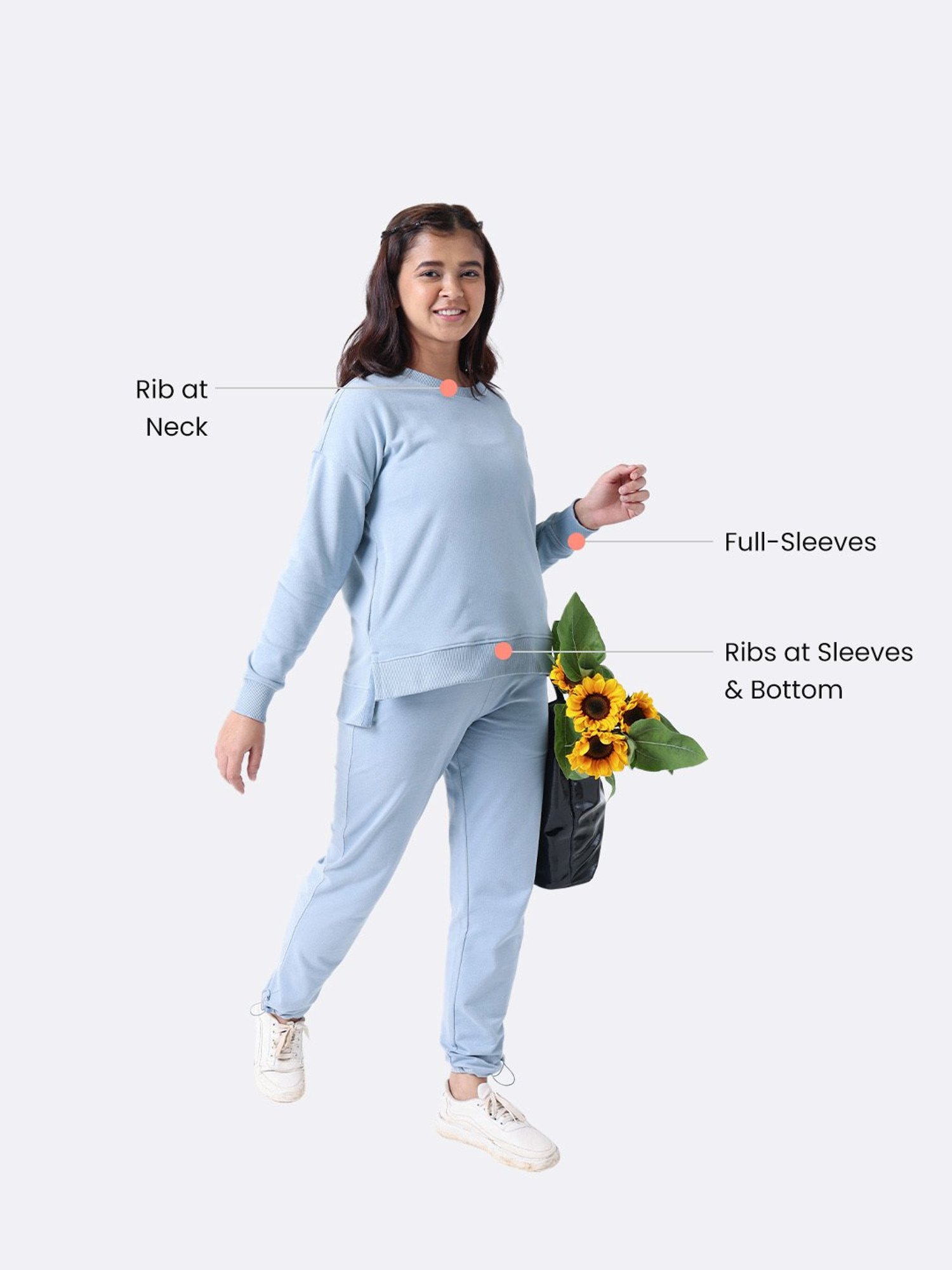 BlissClub Blue Cotton Relaxed Fit Sweatshirt