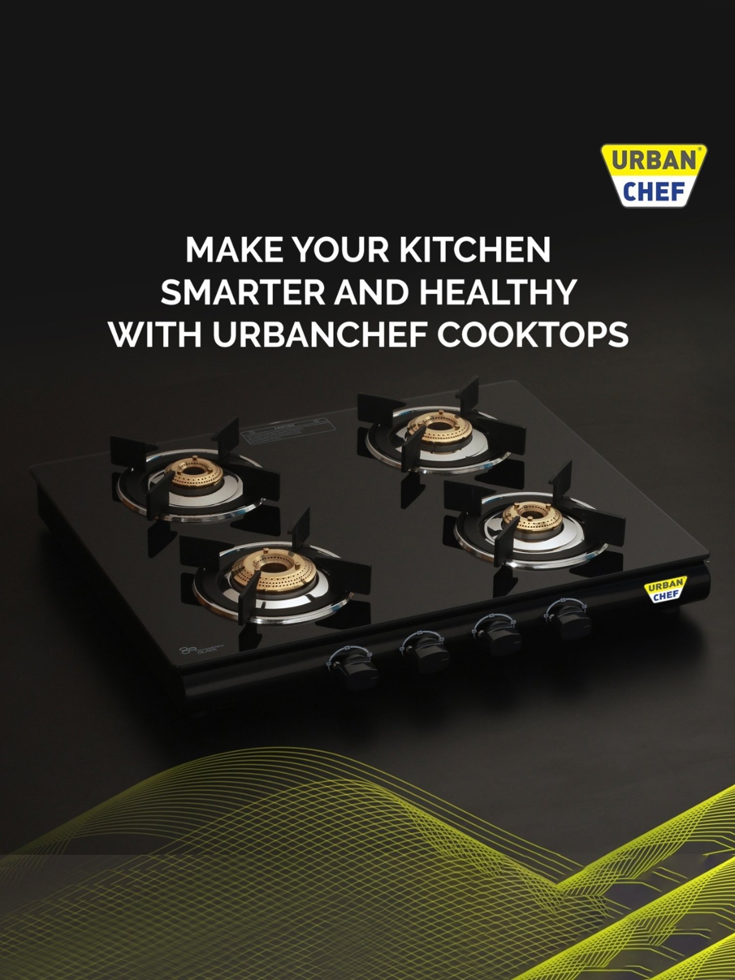 Urban Chef Gas Stove with 4 burners ( Black )