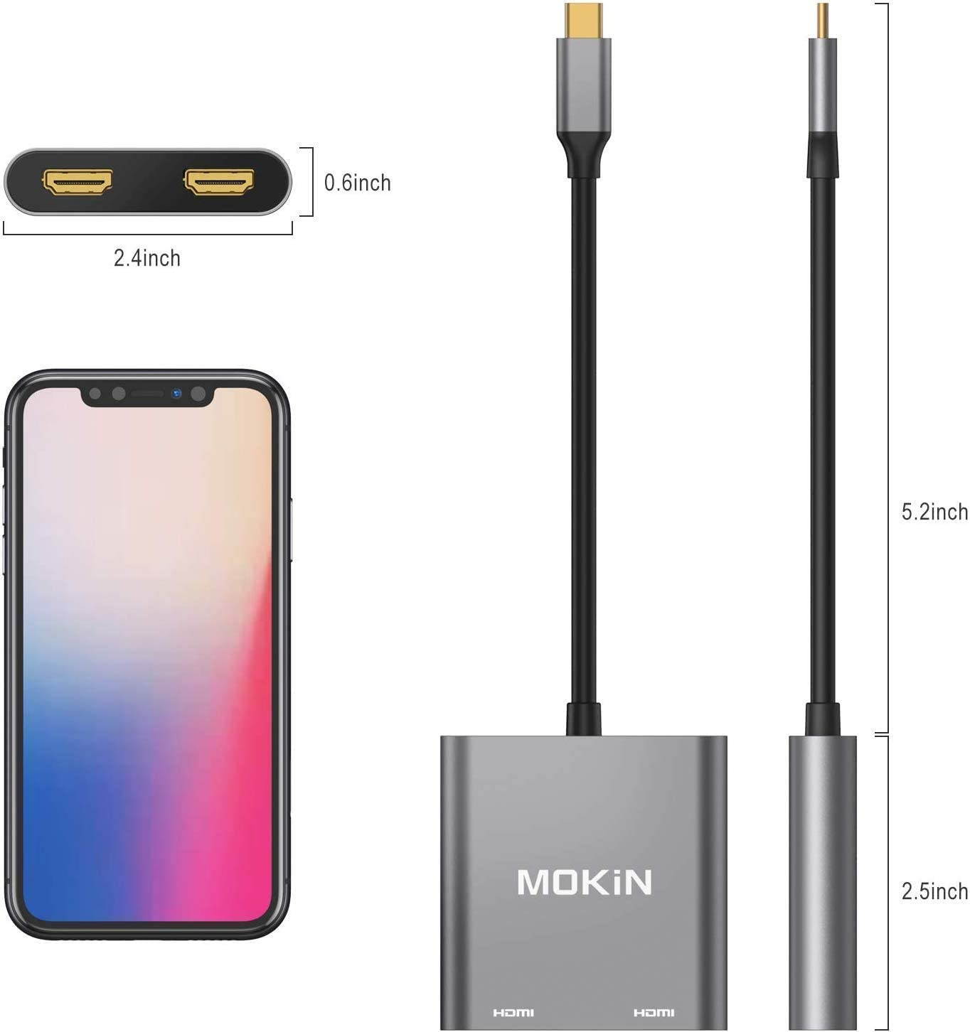 USB C to Dual HDMI Adapter,USB C to HDMI Adapter Type Thunderbolt 3 HDMI Dual Monitor Adapter for MacBook/MacBook Pro 2020/2019/2018,MacBook Air 2018 Surface Pro etc