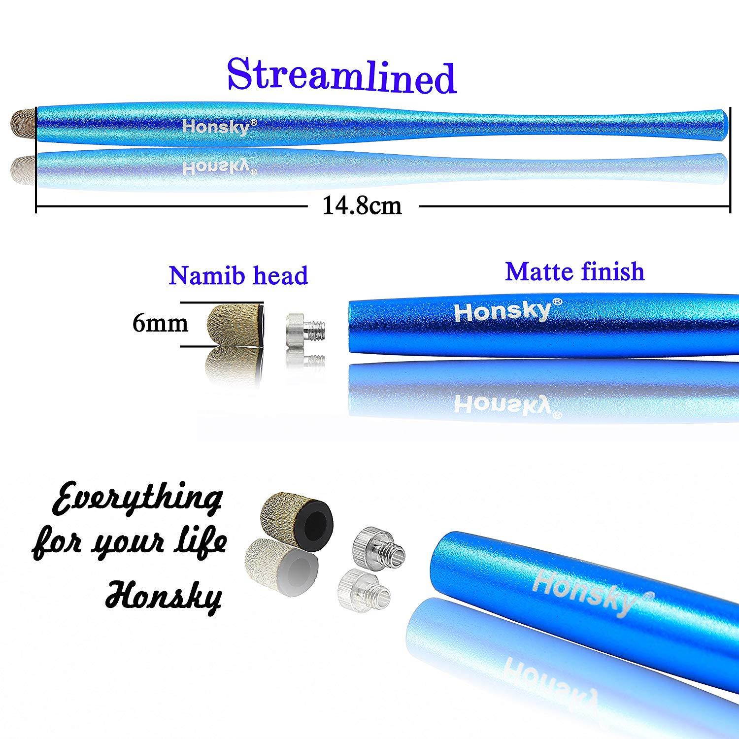 Honsky Capacitive Stylus Pen, 4 Packs Slim Waist Universal Metal Sensitive Cell Phone Tablet Styli for Apple iPhone iPad Samsung LG Touch Screen/with Replacement Mesh Tips/Red, Blue, Black, Purple