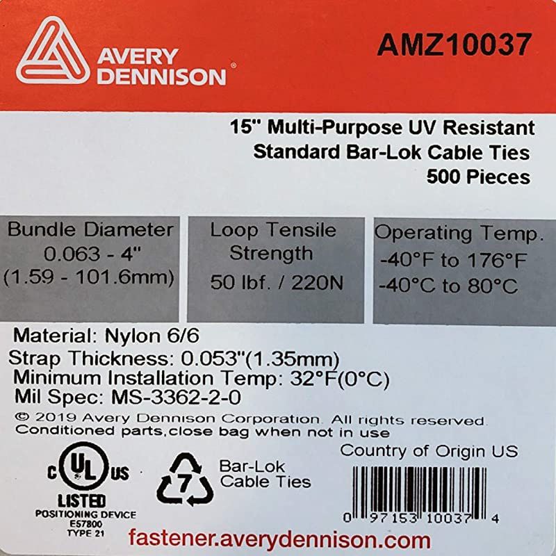 15&rdquo; Zip Ties &ndash; 500 Pieces, Black &ndash; Made in America &ndash; Weather, UV & Impact Resistant Plastic Cable Ties for Binding Bundling & Organizing Wire Cable & More &ndash; Indoor & Outdoor (15", 500ct)