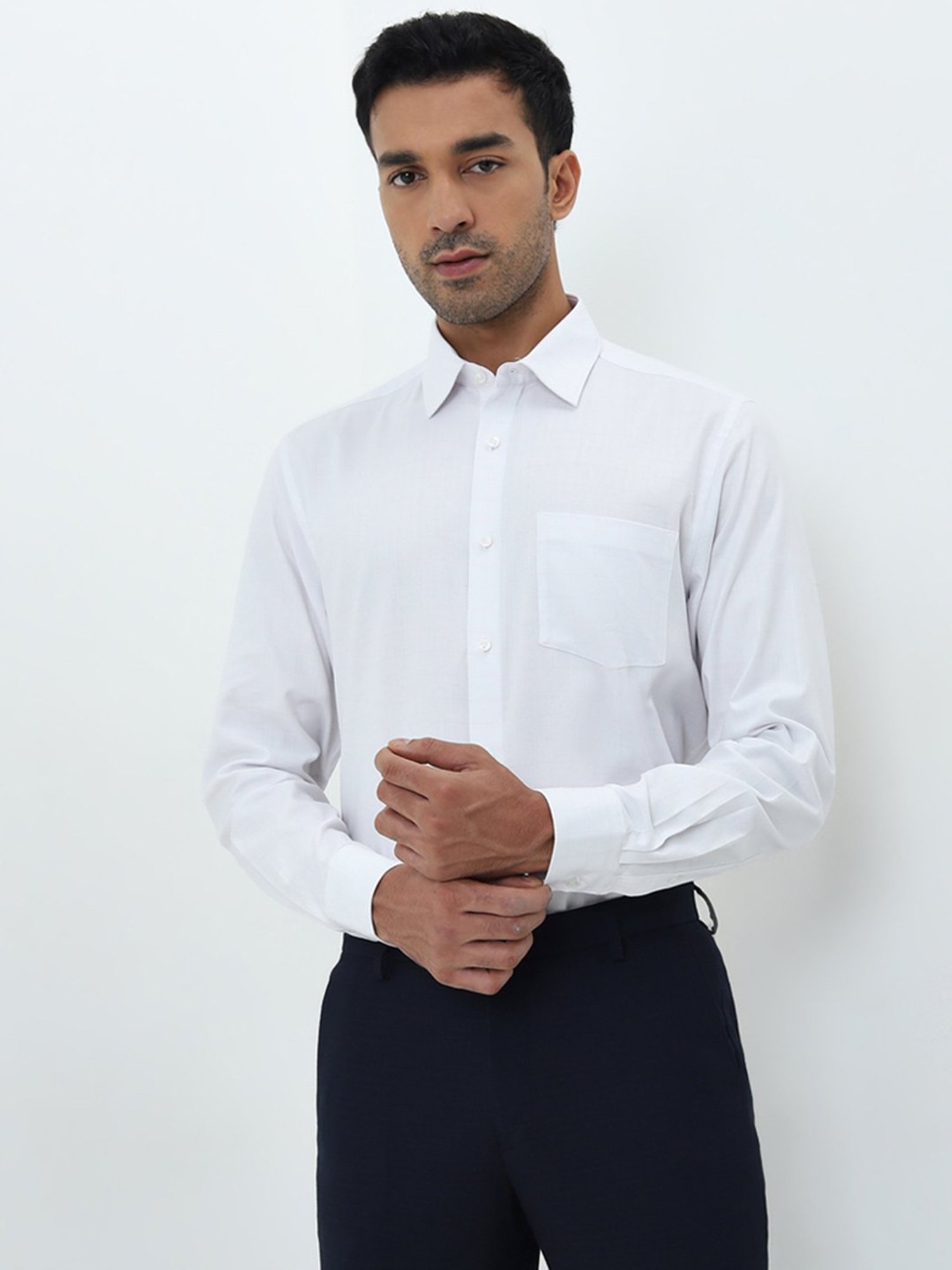 WES Formals by Westside White Checkered Slim-Fit Cotton Shirt