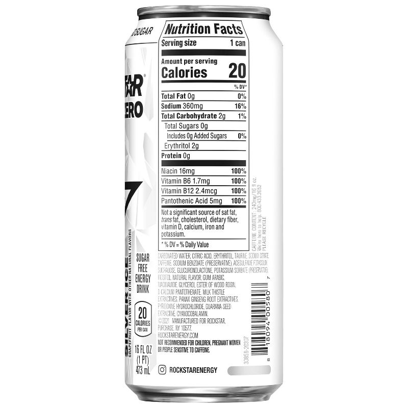 Rockstar Pure Zero Silver Ice Energy Drink - 16 fl oz Can