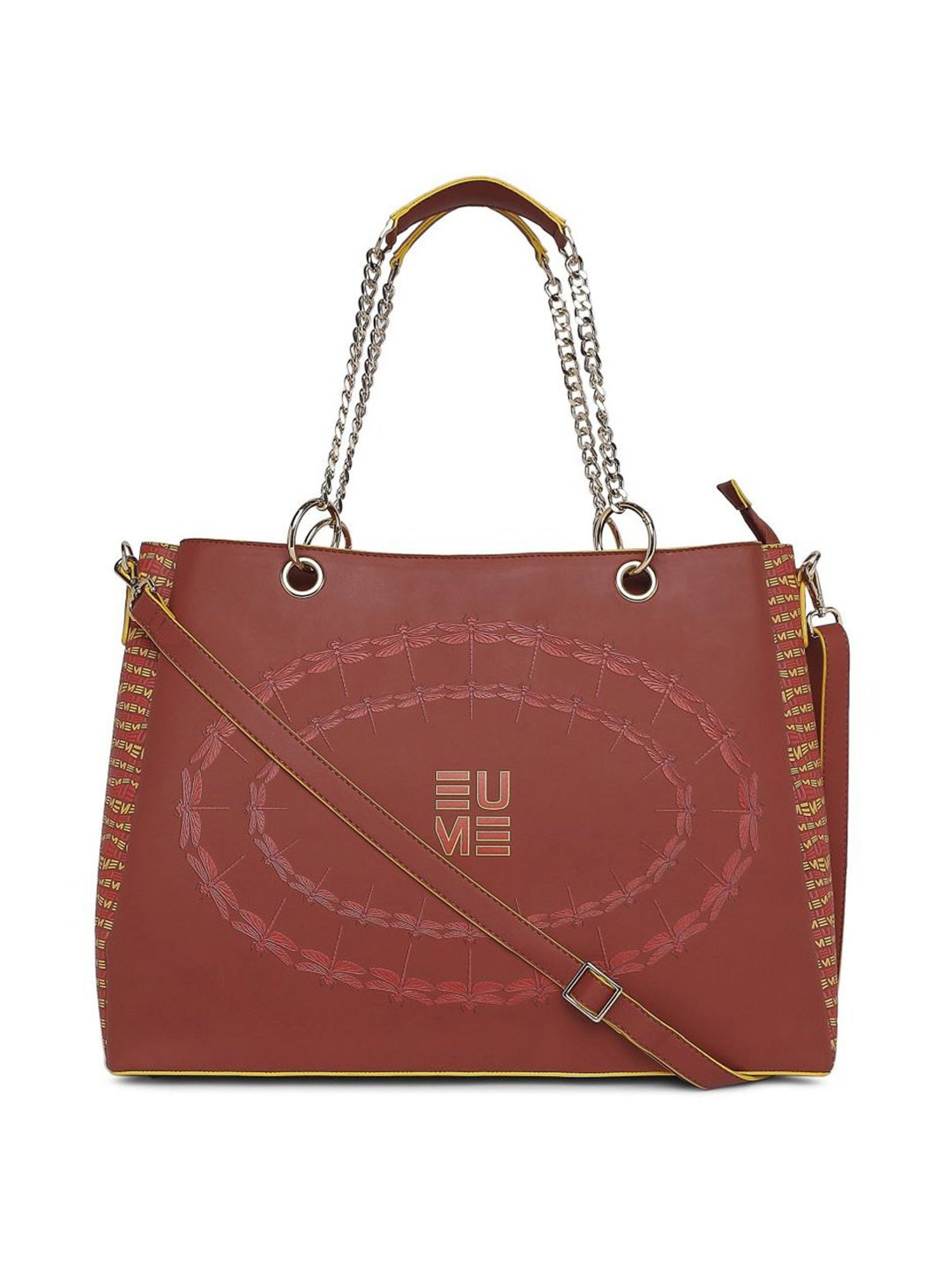 Eume Dragonfly Hot Sauce Red Leather Printed Shoulder Handbag