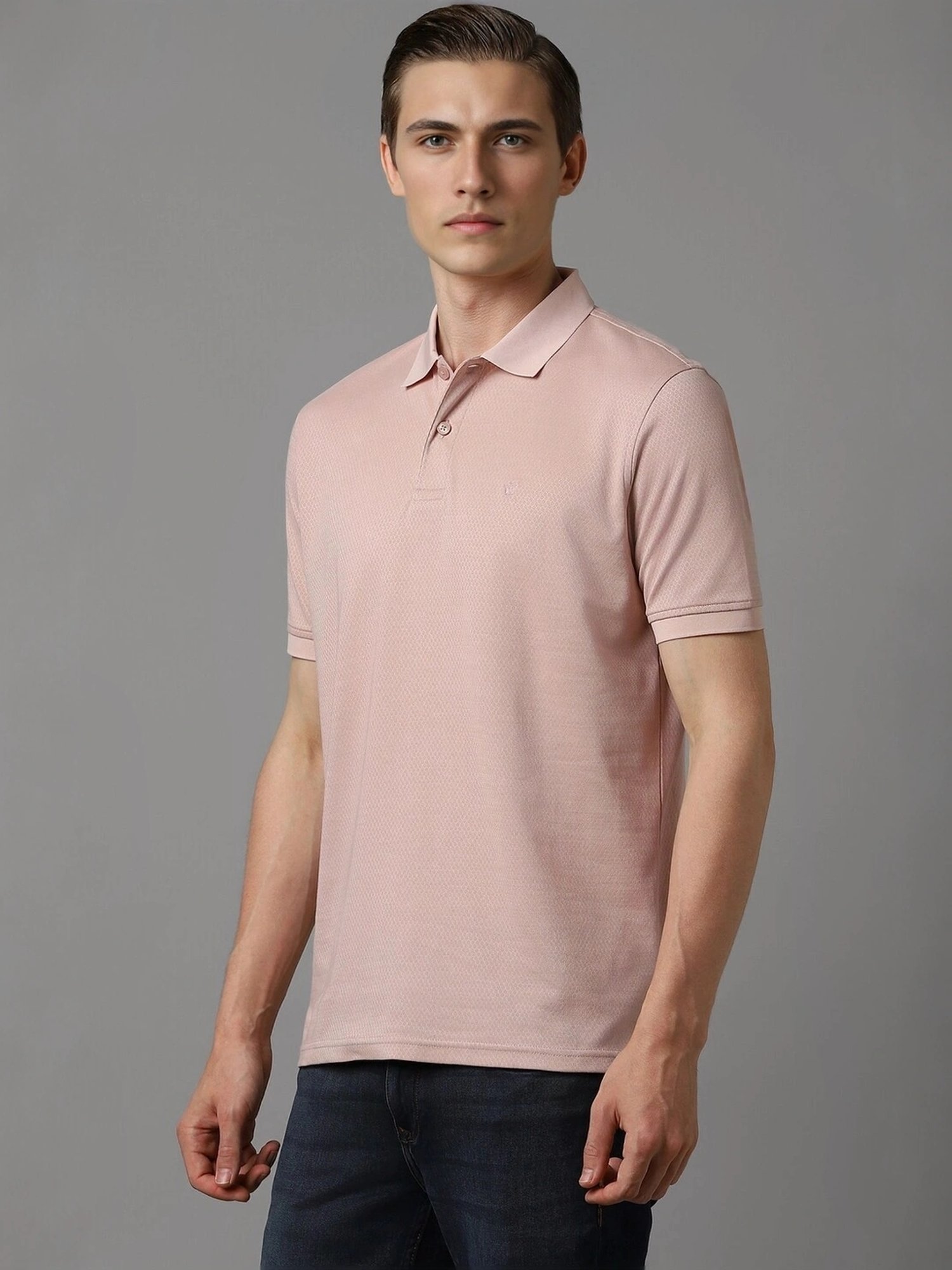 Louis Philippe Pink Regular Fit Printed Polo T-Shirt