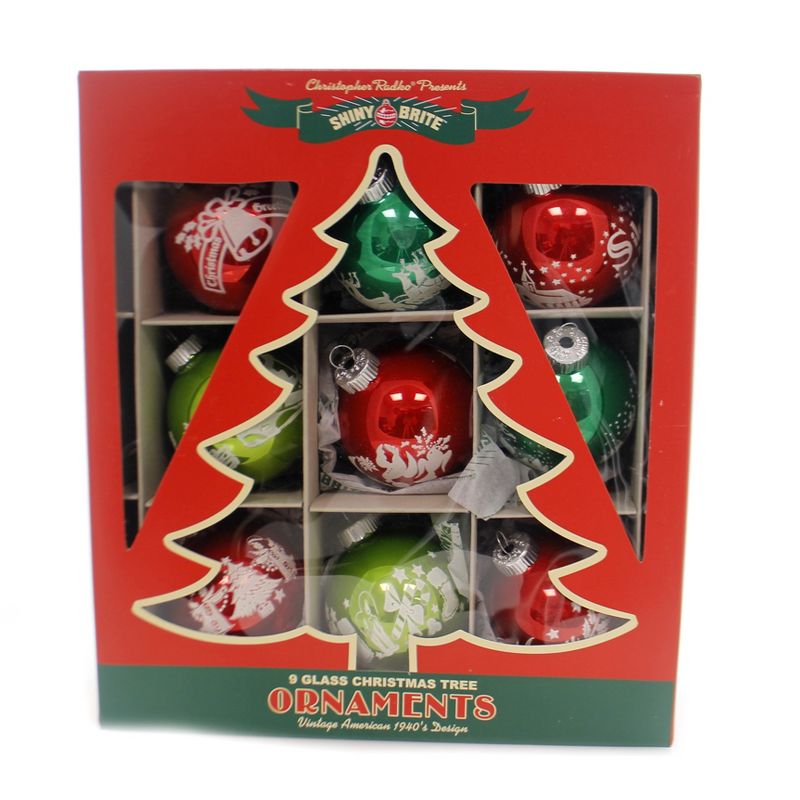 Shiny Brite 2.5" Hs Signature Flocked Greetings  -  Ornament Sets