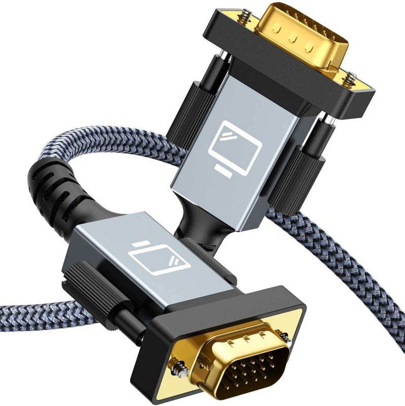 VGA Cable,VGA to VGA Cable 6ft Nylon Braided Reinforced Aluminum Shell 24k Gold-Plated Support 1080P Full HD with 15 pin VGA Port Compatible for Projector,Monitor or Any VGA Devices