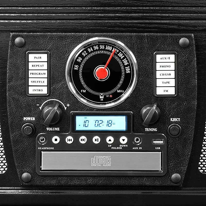Navigator 8in1 Bluetooth Record Player amp Multimedia Center with Builtin Stereo Speakers 3Speed Turntable Vinyl to MP3 Recording | Wireless Music Streaming | Black 1SFA VTA600BBLK