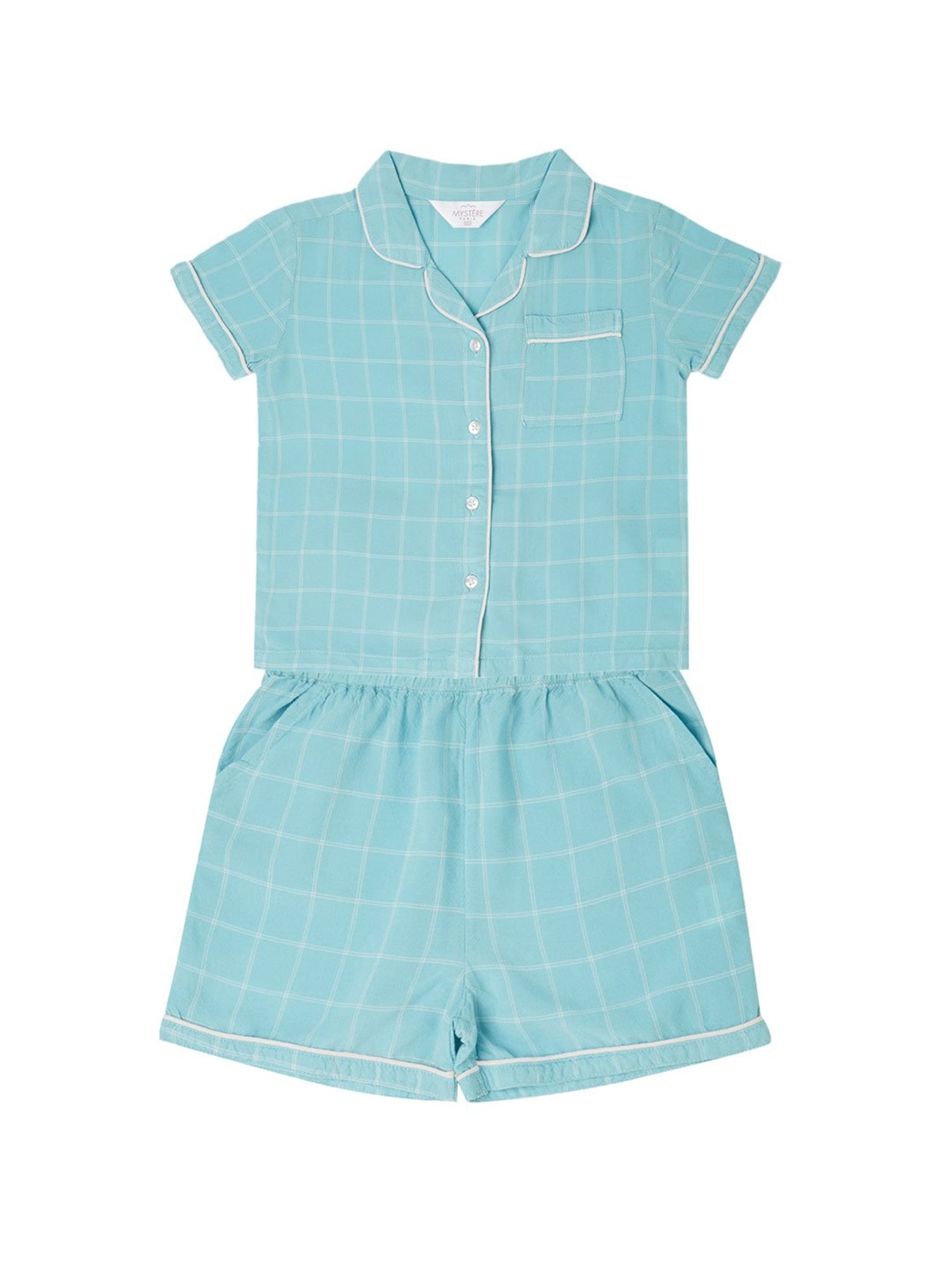 Mystere Paris Girls Blue Checks Shirt with Shorts