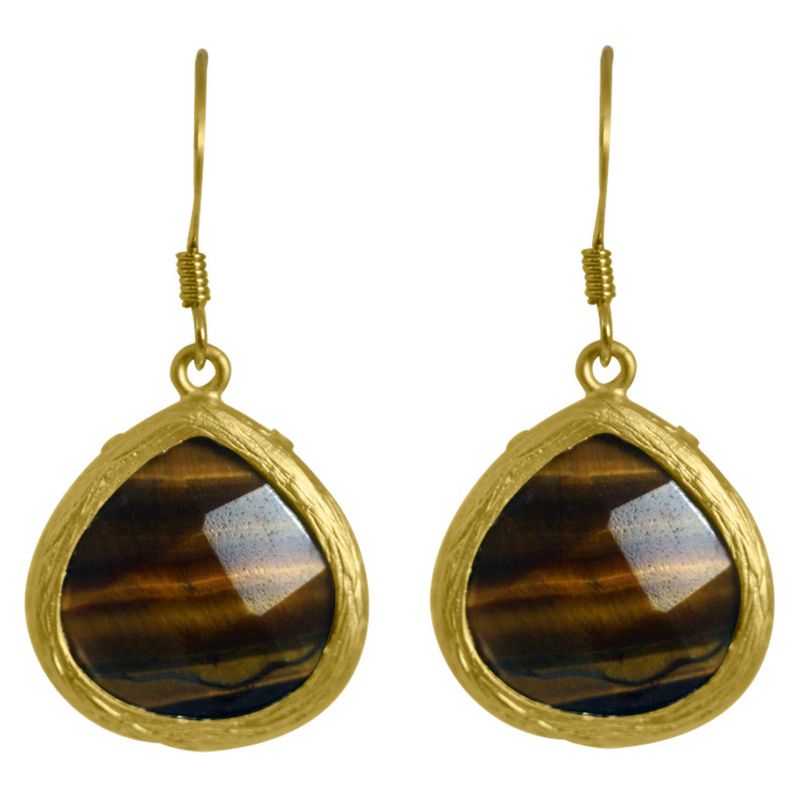 Zirconite Pear Shape Drop Earrings - Tiger Eye