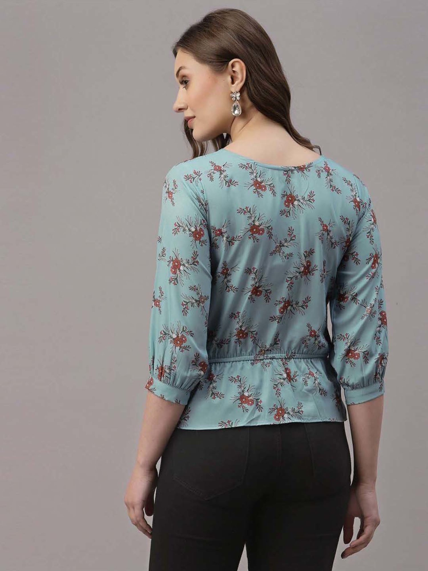 SELVIA Sky Blue Printed Top