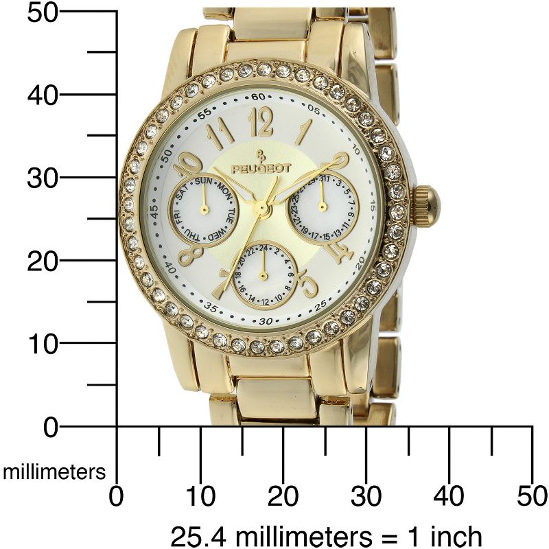 Women's Peugeot Silver Dial Multifunction watch with crystals from Swarovski - Gold