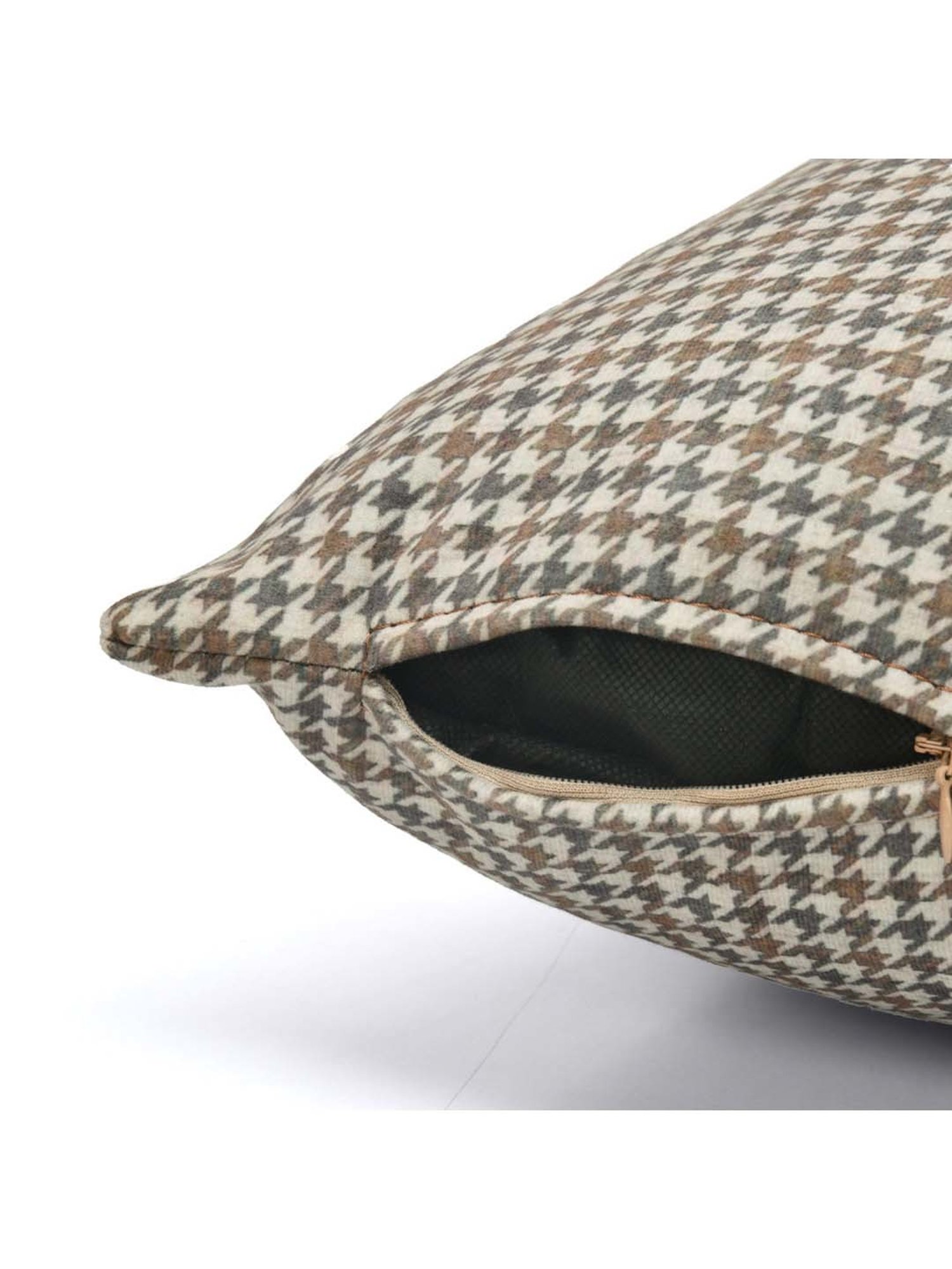 @home Beige & Tan Leather Cushion Cover With Zipper