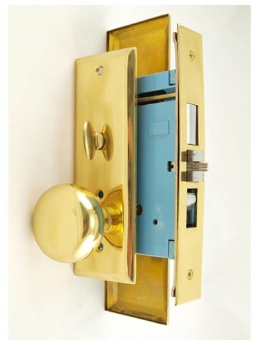Maxtech (Marks New Yorker 7NY10A/3 Like) 1033BFR Polished Brass Right Hand Heavy Duty Mortise Entry Lockset Screwless Knobs Thru-Bolted, 2-3/4" Lock Set