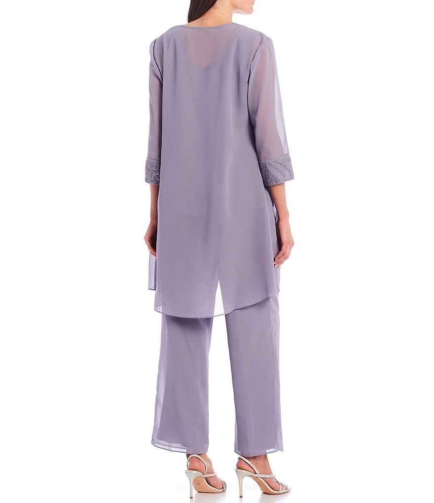 Le Bos Embroidered Chiffon 3-Piece Pant Set