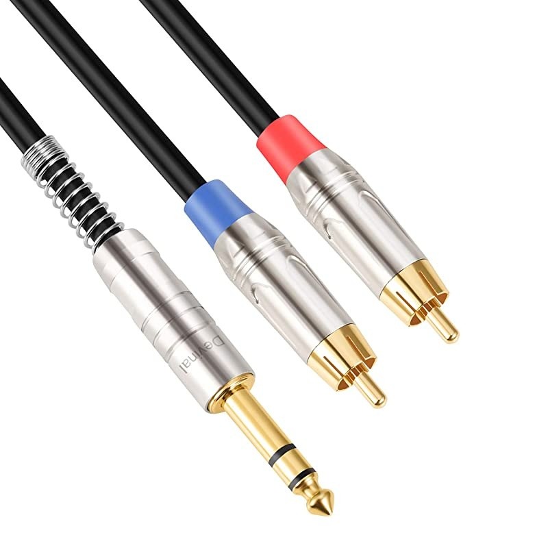 RCA to 1/4 Insert Cable, 1/4 inch (6.35mm) TRS Male to Dual RCA Audio Y Splitter Cable, Double Phono to Quarter inch Stereo Male Adapter Connector Wire Cord Plug Jack 6 Feet