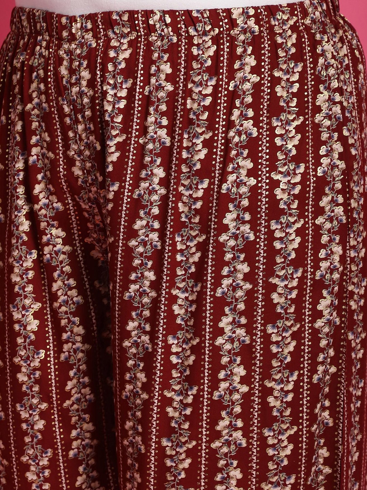 theRebelinme Maroon Floral Print High Rise Regular Fit Palazzos