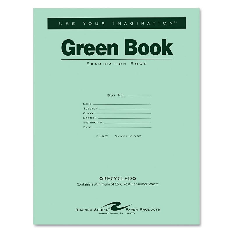 Roaring Spring Green Books Exam Books Stapled Wide Rule 11 x 8 1/2 8 Sheets/16 Pages 77509