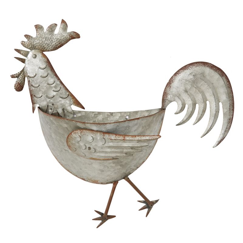 Lakeside Galvanized Metal Wall Hanging Rooster Planter - For Indoors and Outside