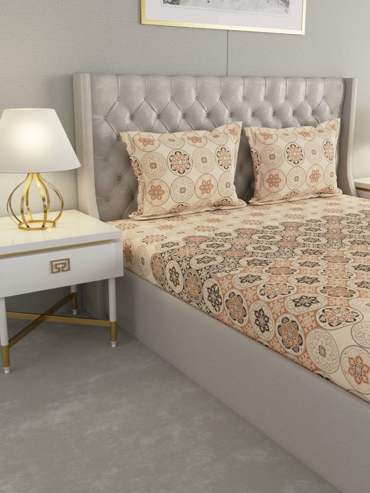 Raymond Home Shubham Brown 120 TC Cotton King Bedsheet with 2 Pillow Covers