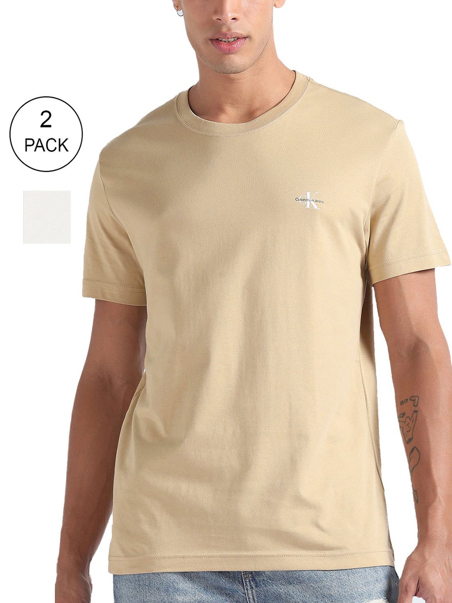 Calvin klein Jeans Lunar Rock & Travertine Regular Fit T-Shirt - Pack of 2
