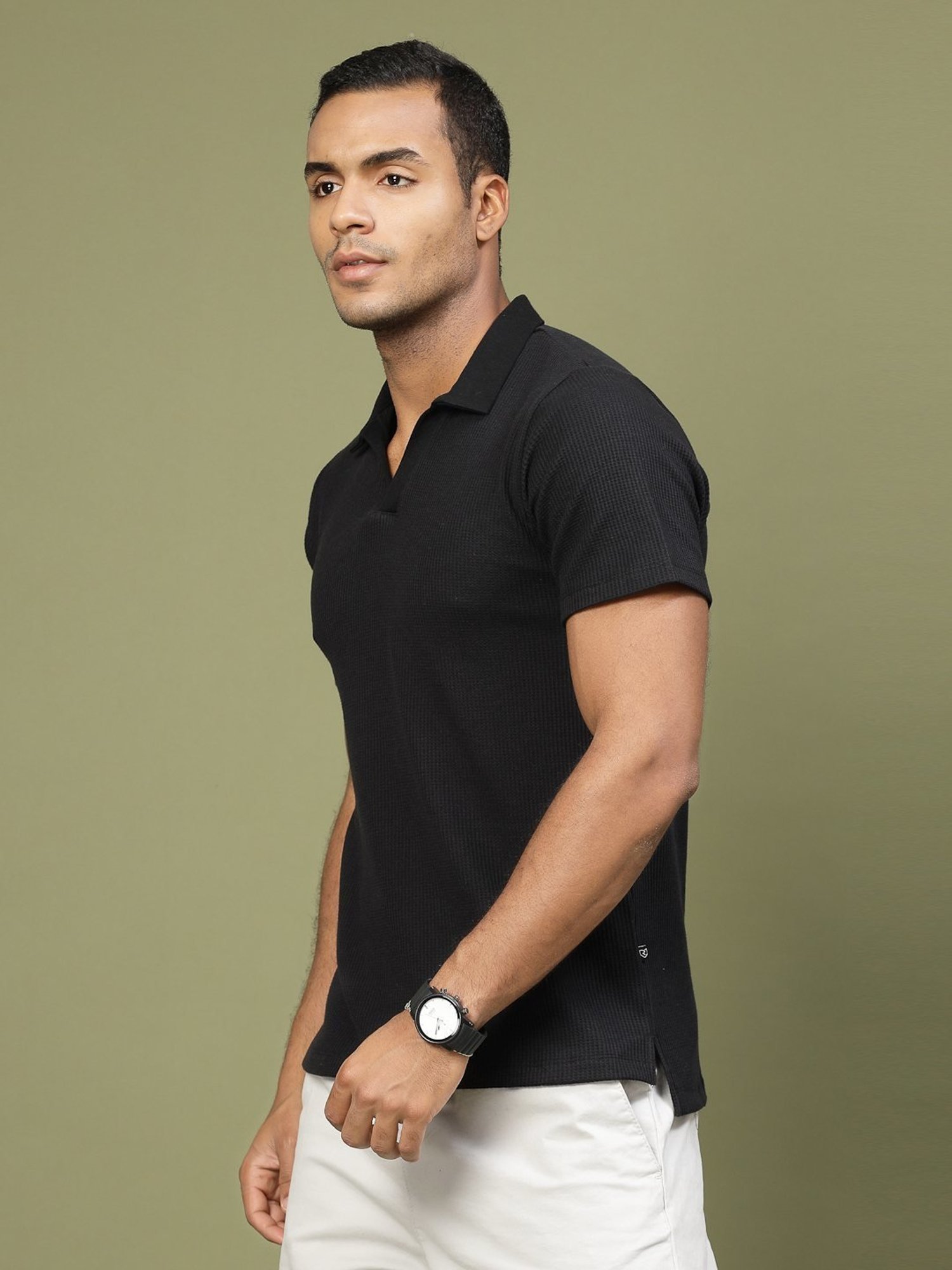Rigo Black Cotton Slim Fit Polo T-Shirt