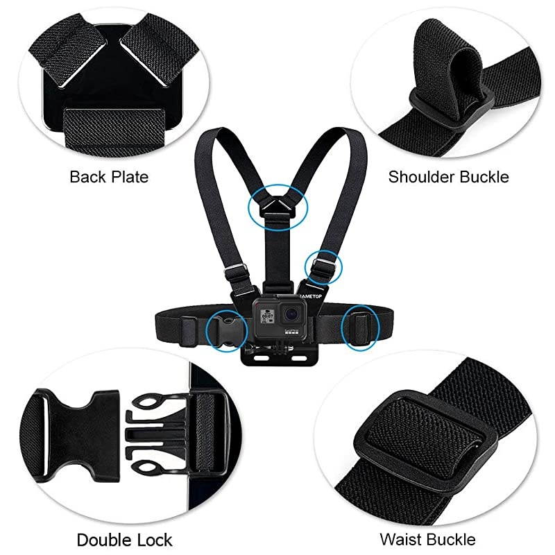 Chest Mount Harness Chesty Head Mount Strap Kit Compatible with GoPro Hero 9 8 Black Hero 7 6 5 4 Session 3+ 3 2 1 Hero 2018 Fusion DJI Osmo Action Cameras