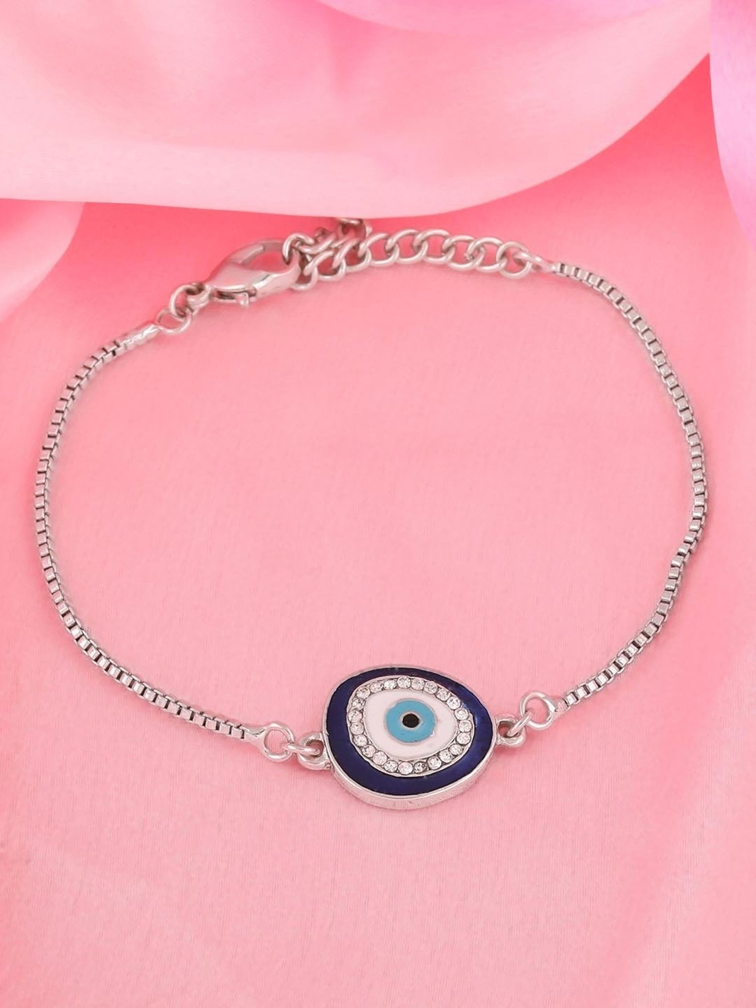 Estele Rhodium-Plated Evil Eye Bracelet with Crystals for Women