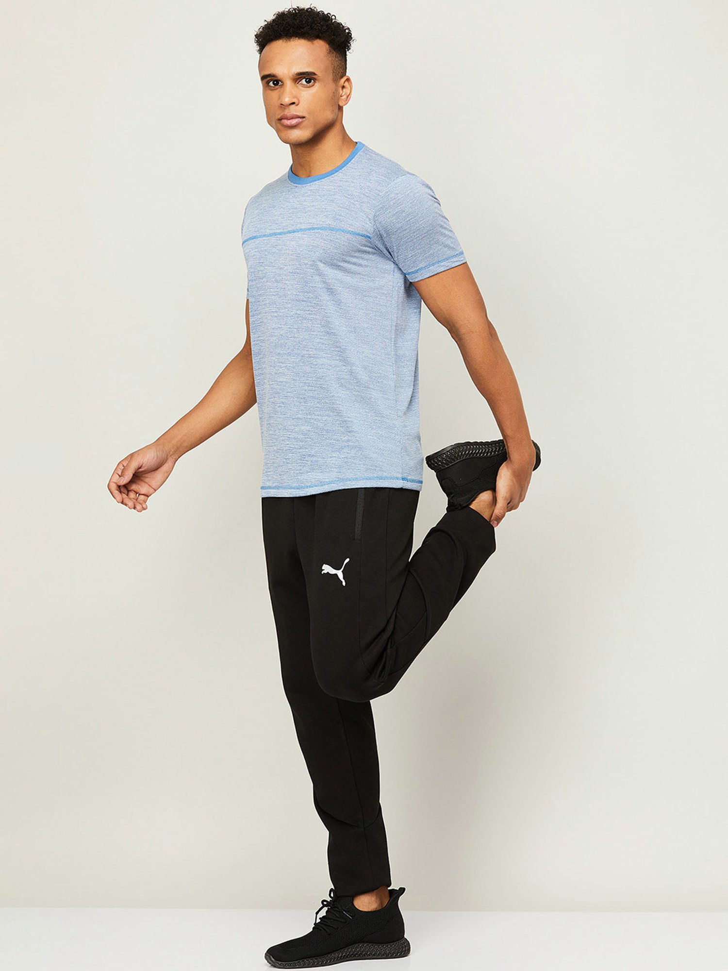 Fame Forever by Lifestyle Blue Regular Fit Texture Sports T-Shirt