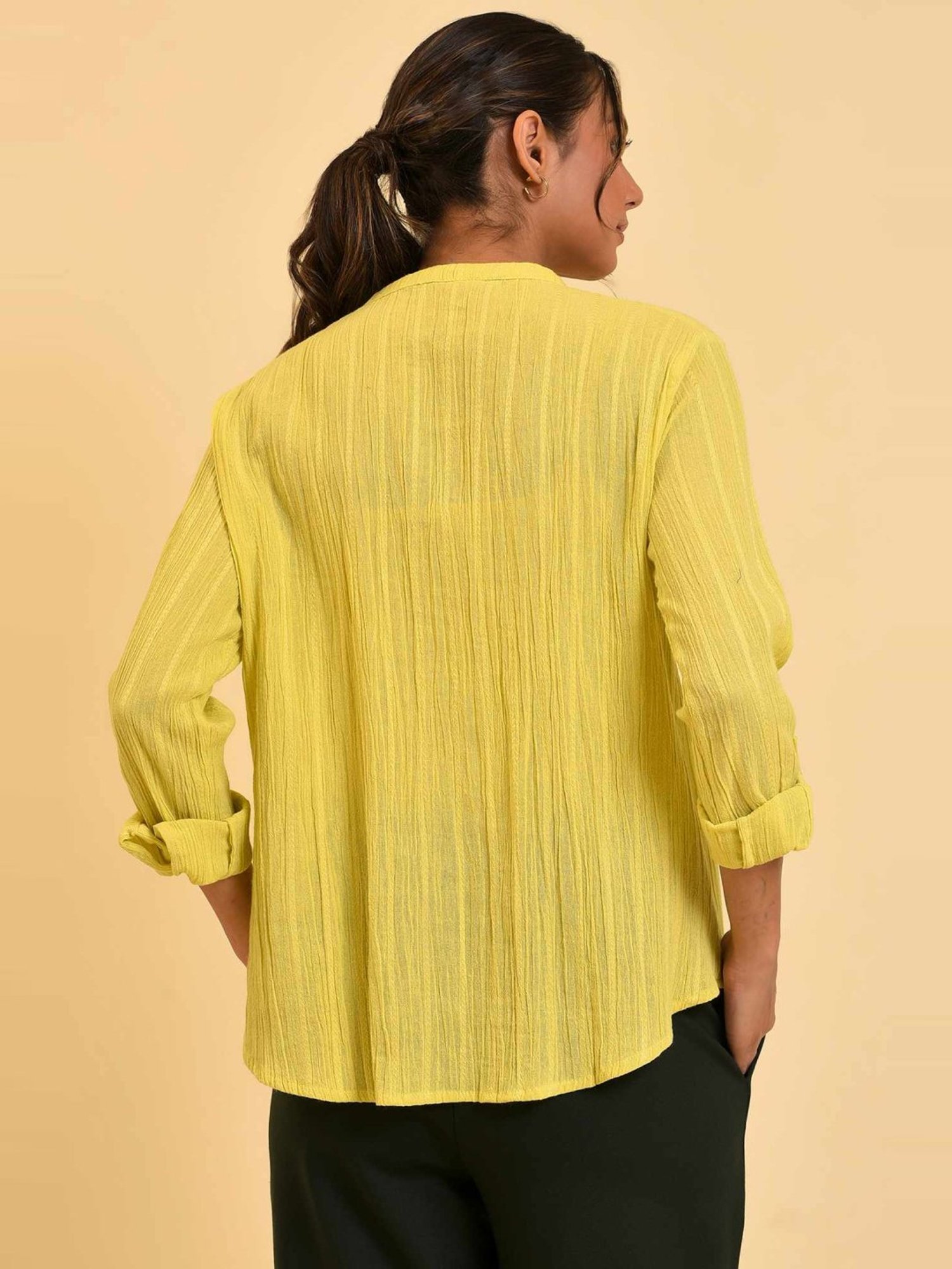 W Yellow Cotton Striped Top